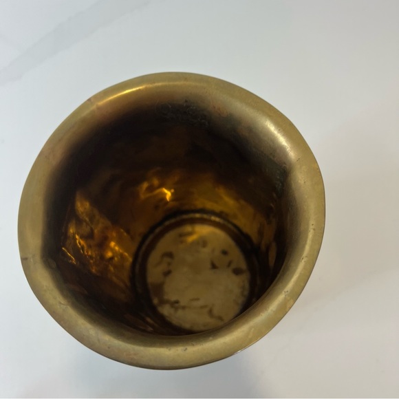 Vintage Brass Floral Embossed Cylinder Vase Gold Tone Decorative Home Accent - Picture 7 of 13